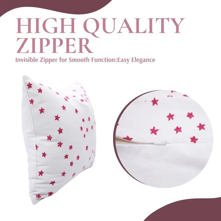 Artistic Hand-Carved Block Print Design Thick Cotton White Pillow Cover- Star