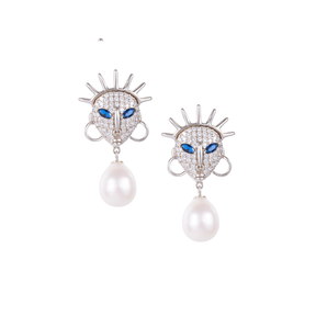 Ìdòlá Large Earrings with Gemstone Eyes and Pearl Drop