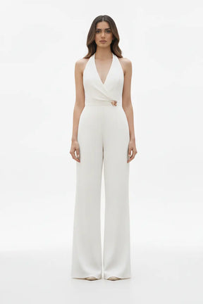 Ivory Halter Jumpsuit – Gold Brooch