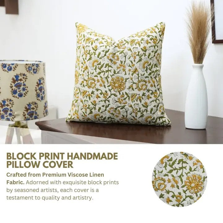 Boho Decor Hand Block Print Viscose Linen Pillow Cover - Pushaplata