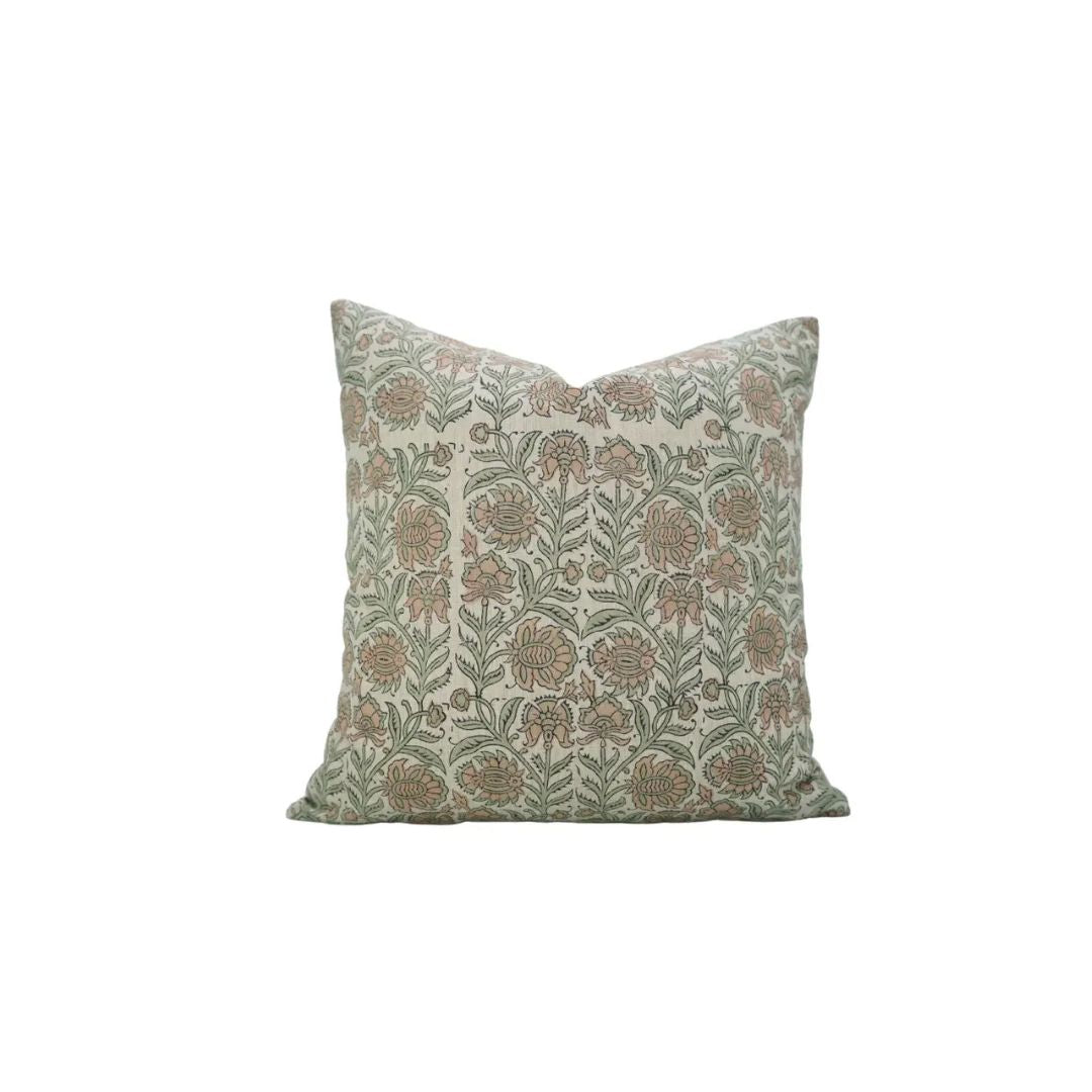 Classic Block Print Linen Blend Cushion Cover - Jaipuri Jaal