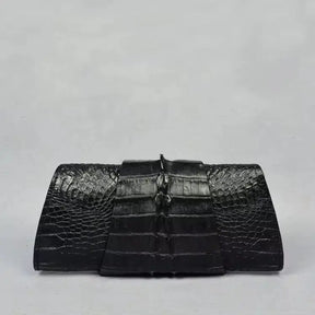 The Serenity Black  crocodile Embossed Leather Clutch