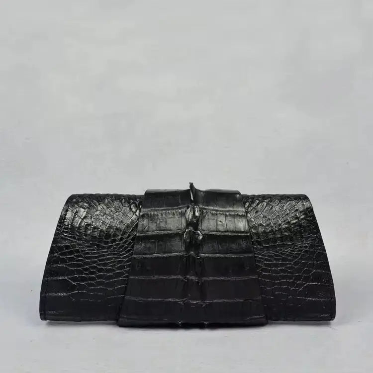 The Serenity Black  crocodile Embossed Leather Clutch