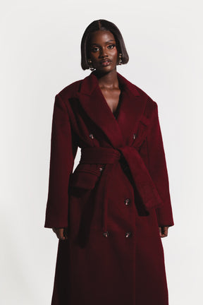 IMAN Wool Long jacket in BURGUNDY