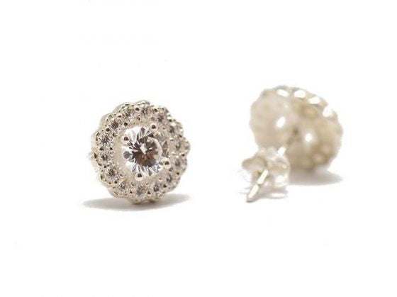 Elegant Silver Halo Stud Earrings