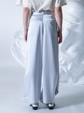 Silvery Satin Glancing Drape Pants
