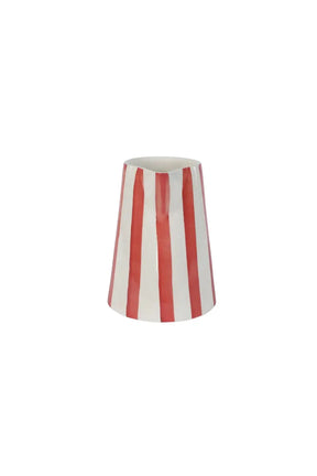 Ceramic Stripe Pitcher, Red- 8.25 X 8.25 X 8 Inches