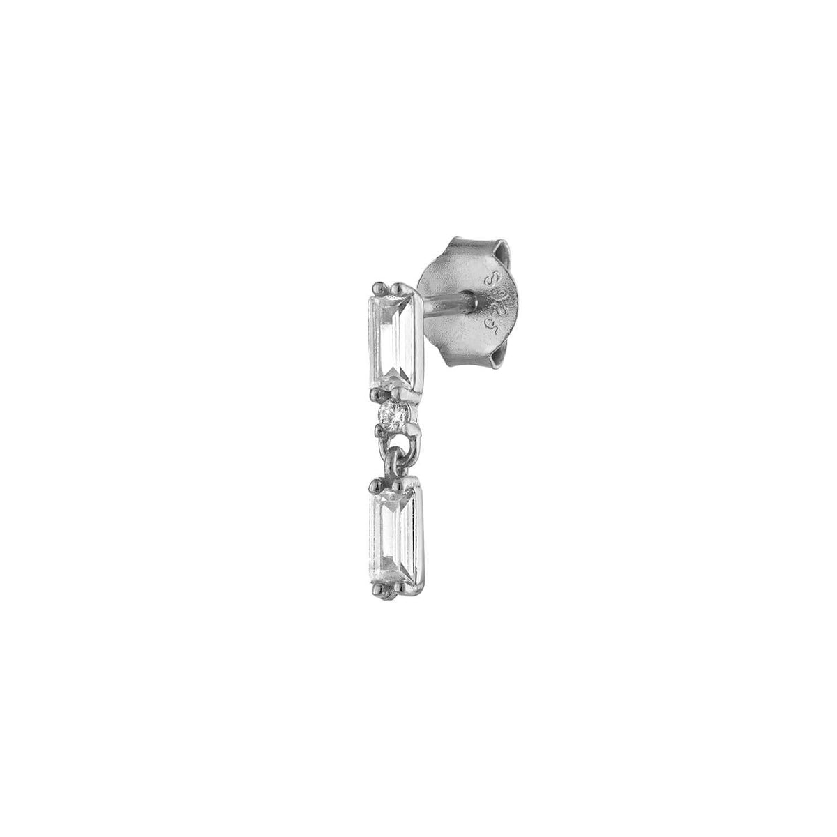 Double Baguette Pave Sterling Silver Earring Set