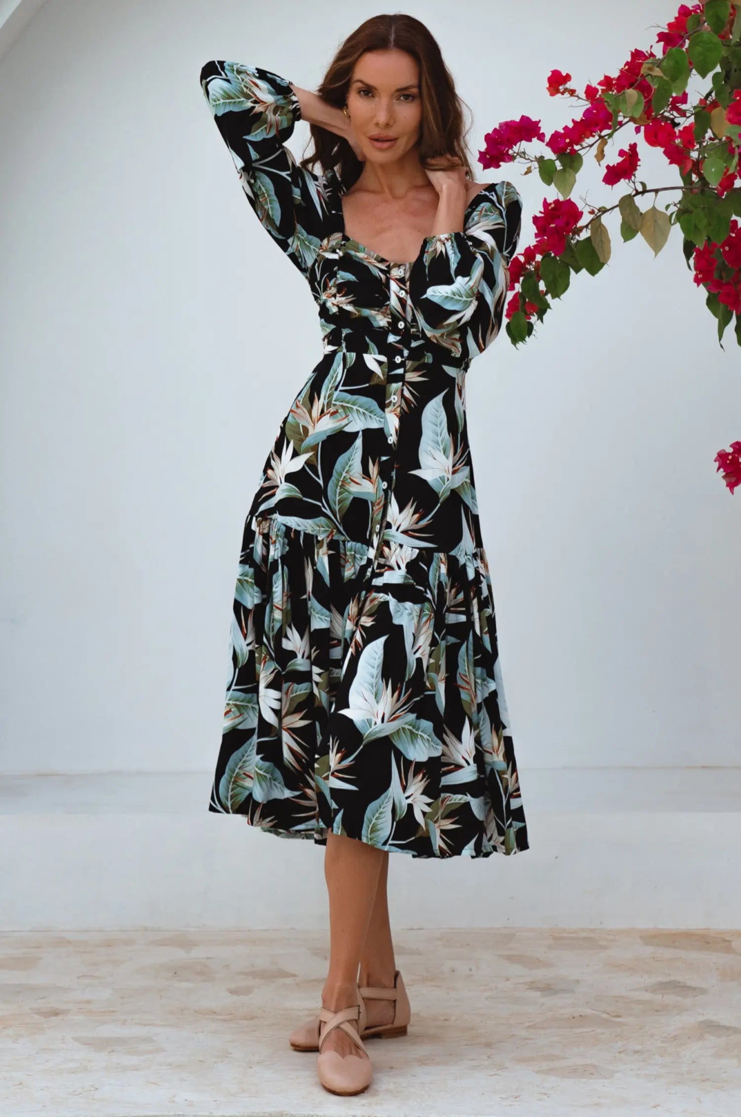 Verona Long Sleeve Midi Dress - Black Island