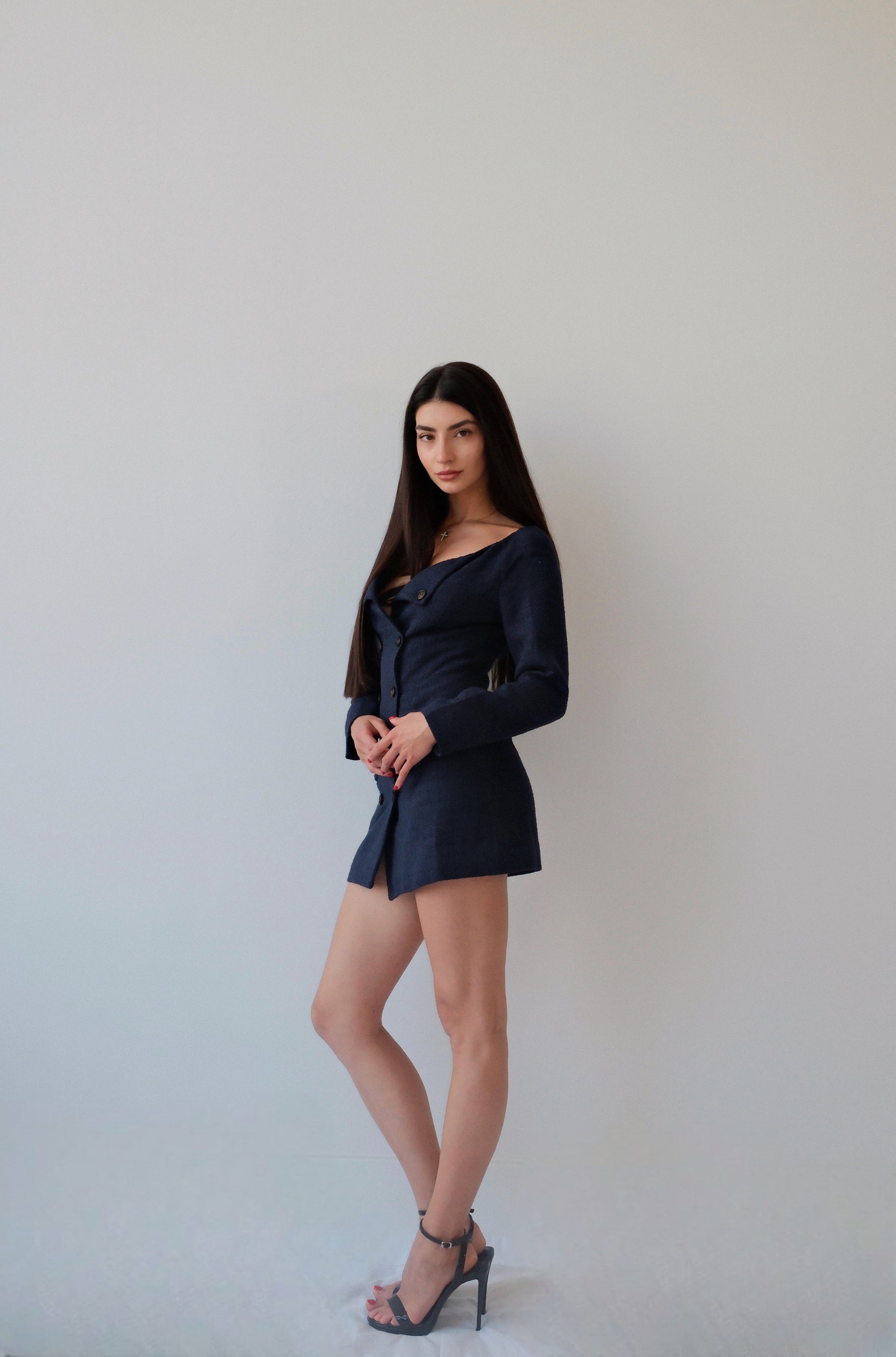 Oxford Blue Double-Breasted Dress