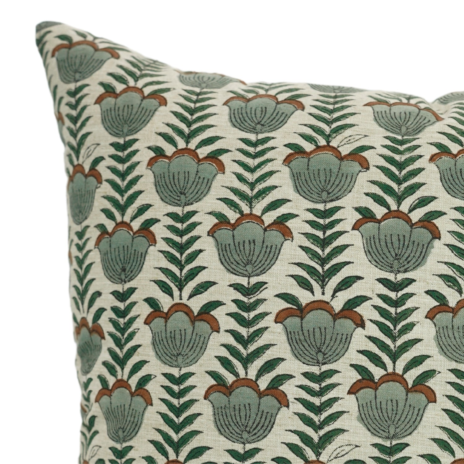 Handmade Linen Blend Throw Pillow Cover – Lotus Motif | Floral Indian Hand Block Print