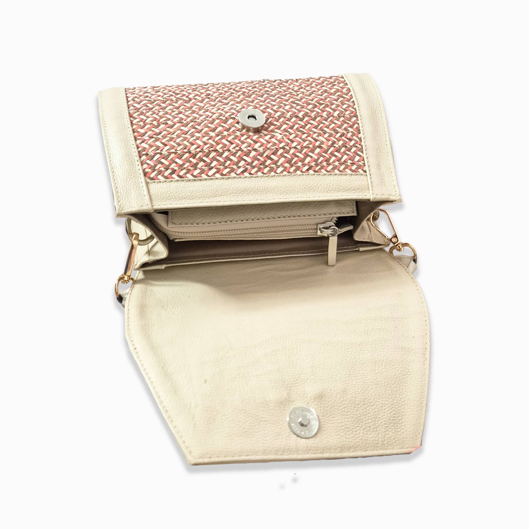 Beige Vija Leather Crossbody Curvo Bag