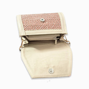 Beige Vija Leather Crossbody Curvo Bag