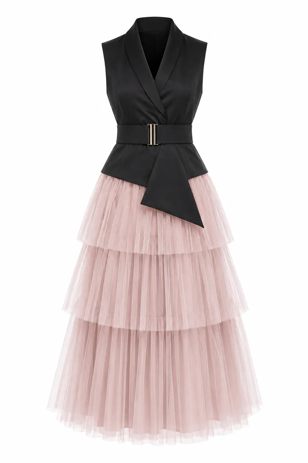 Salmon Pink Layer Skirt & Black Waistcoat – A Chic Contrast