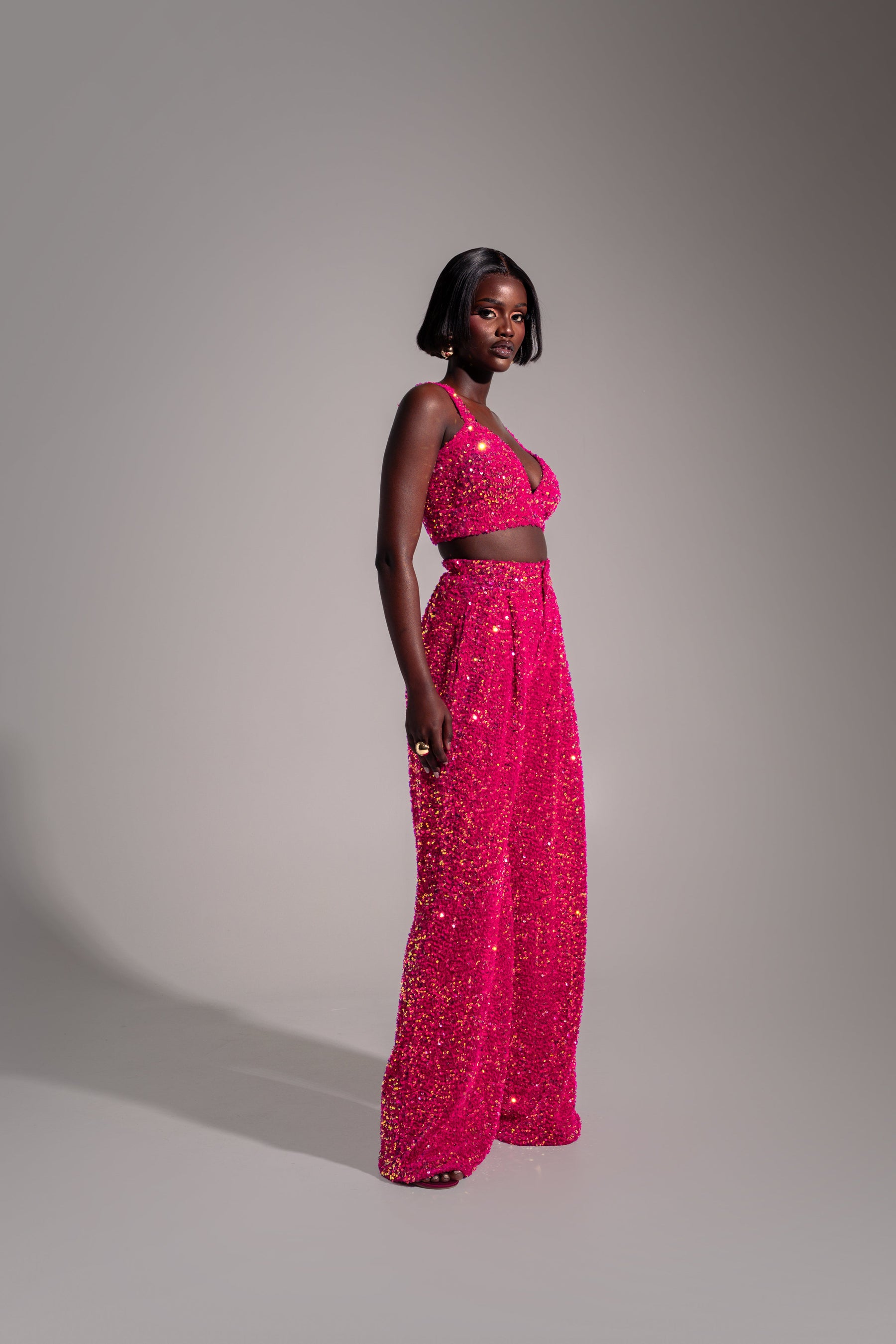 LIZA Sequin Pants in PINK SPINEL