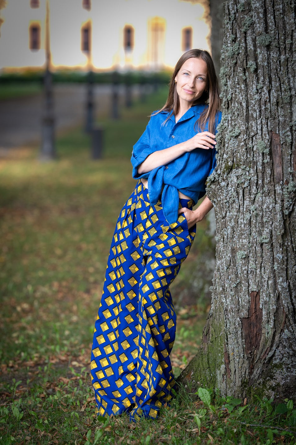 Blue Yellow Black Boho Wide Leg Cotton Gabi Pants