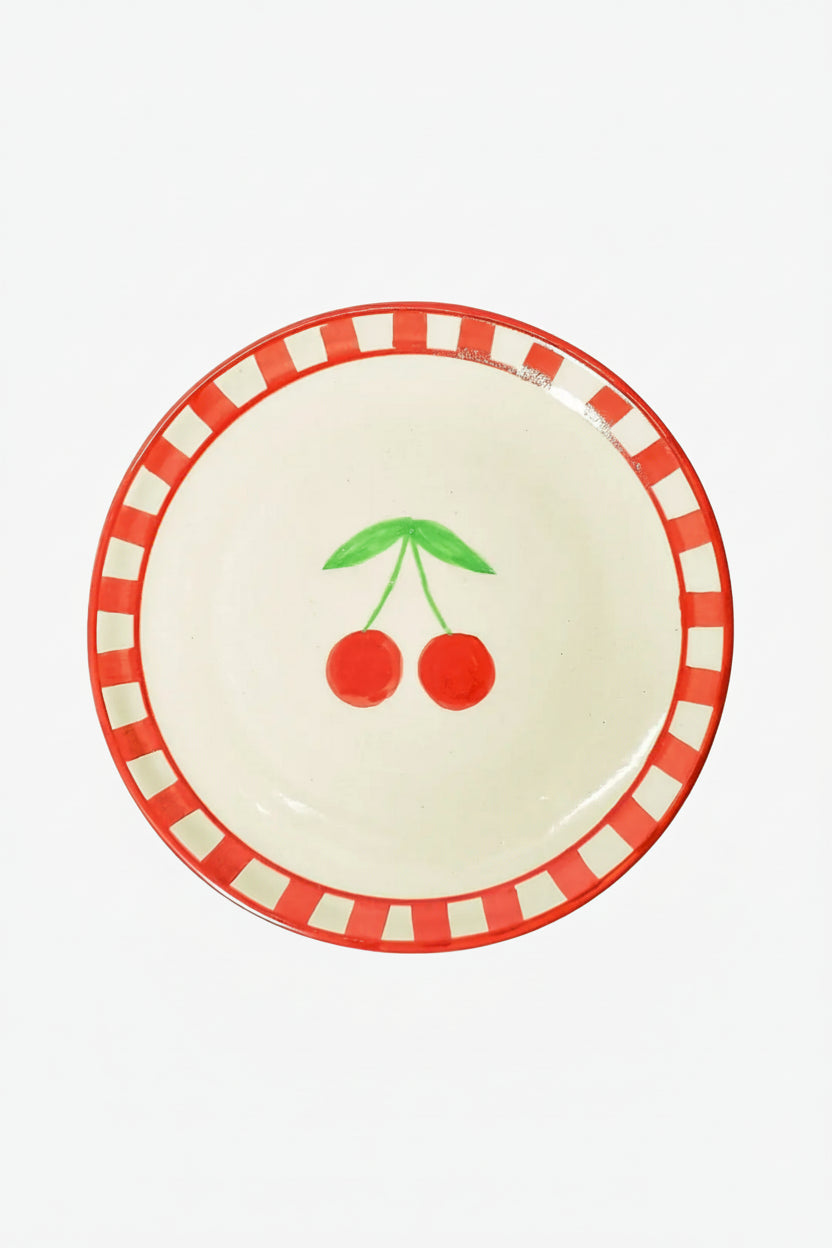 Ceramic Cherry Dessert Plate Red ( Set Of 2 ) , 7 Inches