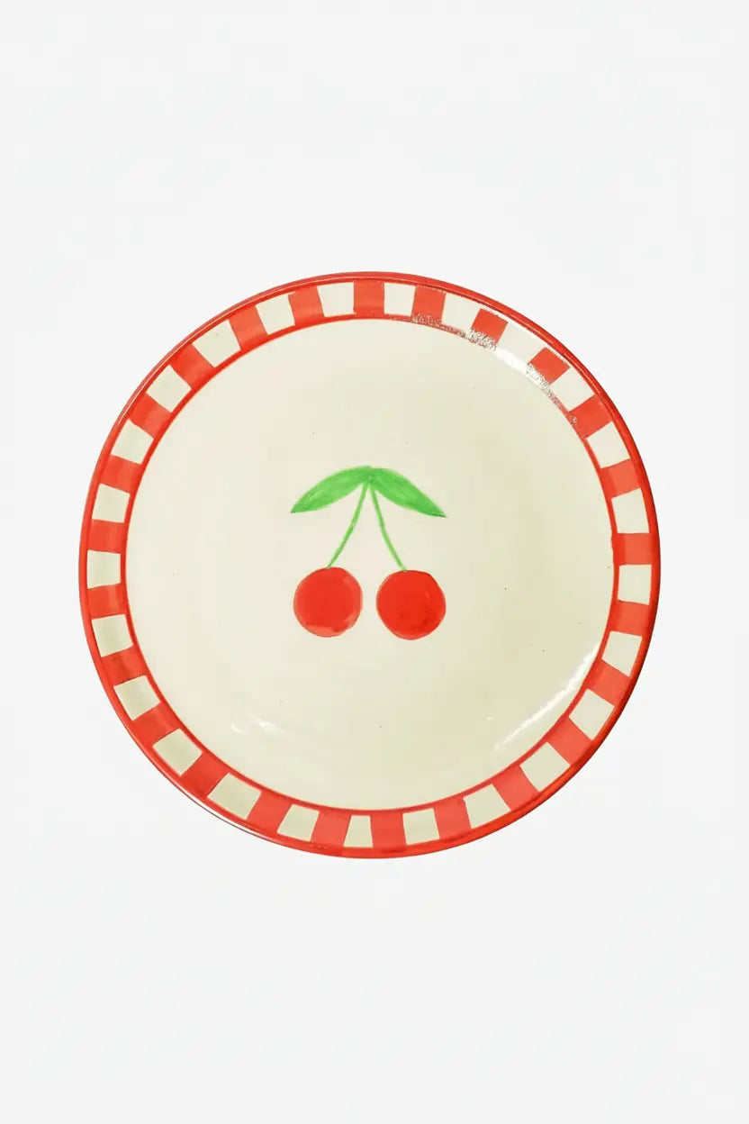 Ceramic Cherry Dessert Plate Red ( Set Of 2 ) , 7 Inches