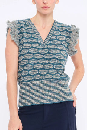 Beca Crochet Sleeve Alpaca Vest | Dark Green Melange