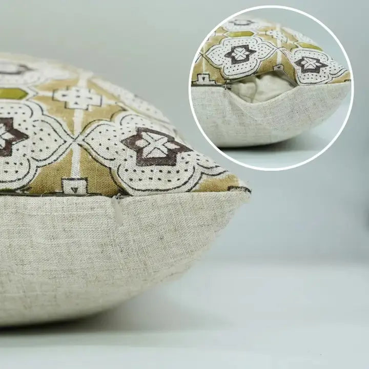 Bold And Beautiful Hand Block Printed Viscose Linen Pillow Cover- Jharoka