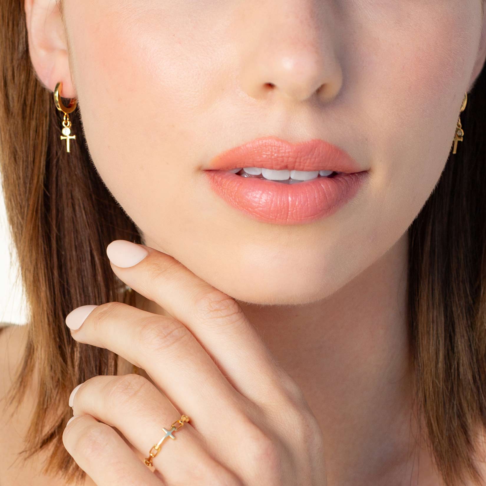 Calvary Cross Huggie Hoop Earrings