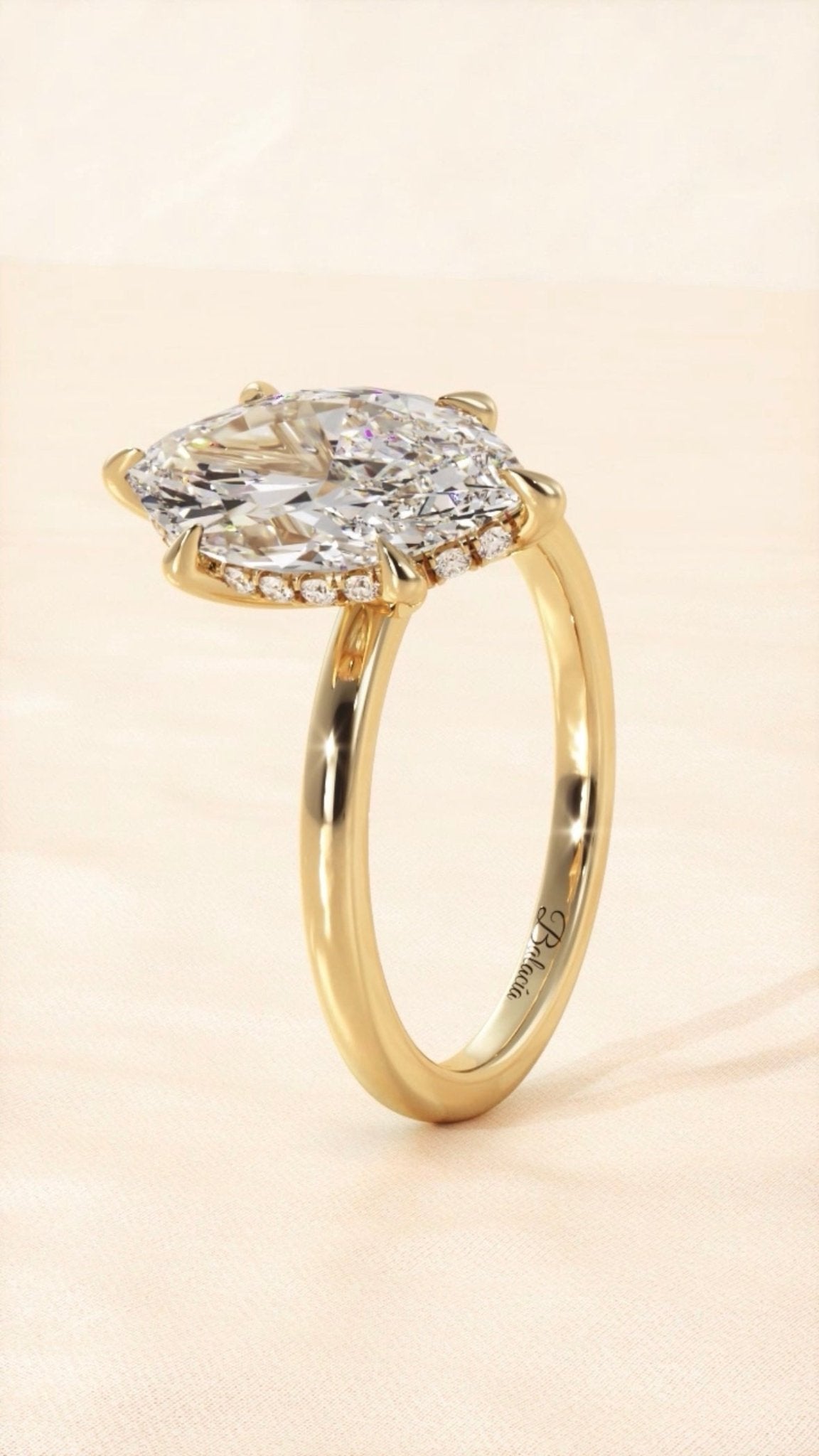 Marquise Diamond Solitaire Hidden Halo Engagement Ring