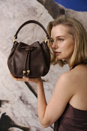 Sienne Textured Italian Leather Bucket Bag