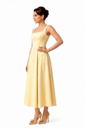 Pearl Blossom Embellished Dress – Baby Yellow