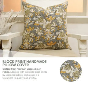 Beautiful Hand Block Printed Viscose Linen Pillow Cover - Papaya Leaf