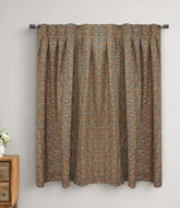 Handcrafted Boho Block Print Two Pleated Pure Linen Curtain - Saraswati