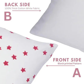 Artistic Hand-Carved Block Print Design Thick Cotton White Pillow Cover- Star