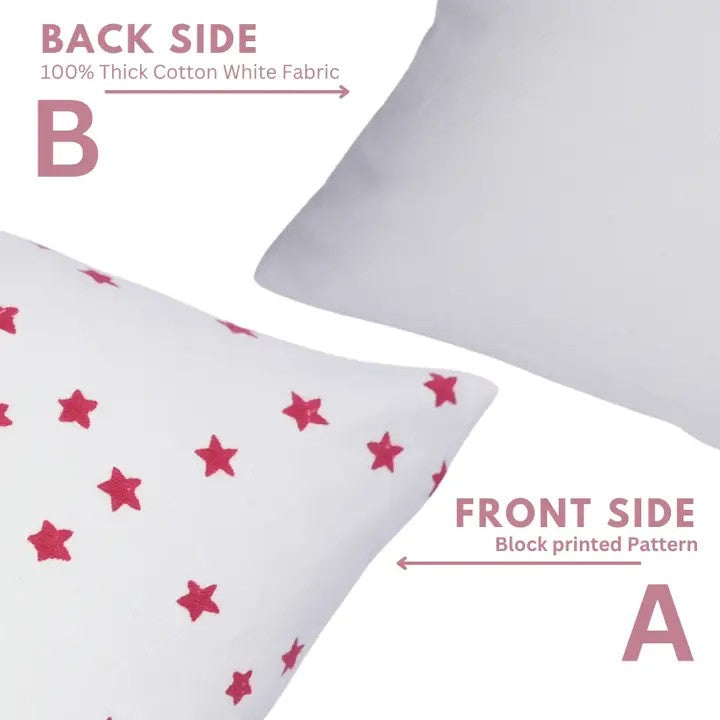 Artistic Hand-Carved Block Print Design Thick Cotton White Pillow Cover- Star