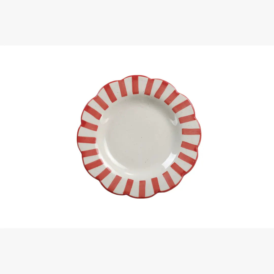 Ceramic stripe Salad Plate, Yellow , Red - 8.25x 8.25 x 1.25 Inches