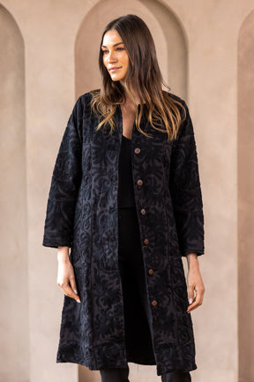 Malika Coats - Black with Black Embroidery