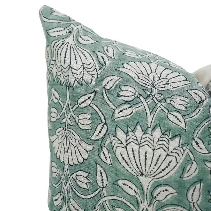 Bohemian Floral Handmade Block Print Boho Pure Linen Pillow Cover- Ulta Kamal