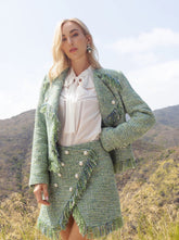 Cora Fringed Tweed Bouclé Moto Jacket