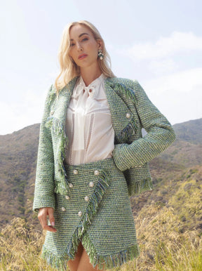 Cora Fringed Tweed Bouclé Moto Jacket