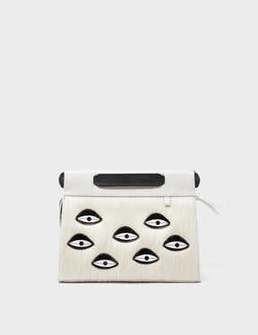 Vali Crossbody Small Cream Leather Bag - Eyes Applique Adjustable Handle