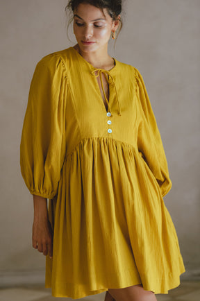 Maribelle Baby Doll Linen Dress - Amber