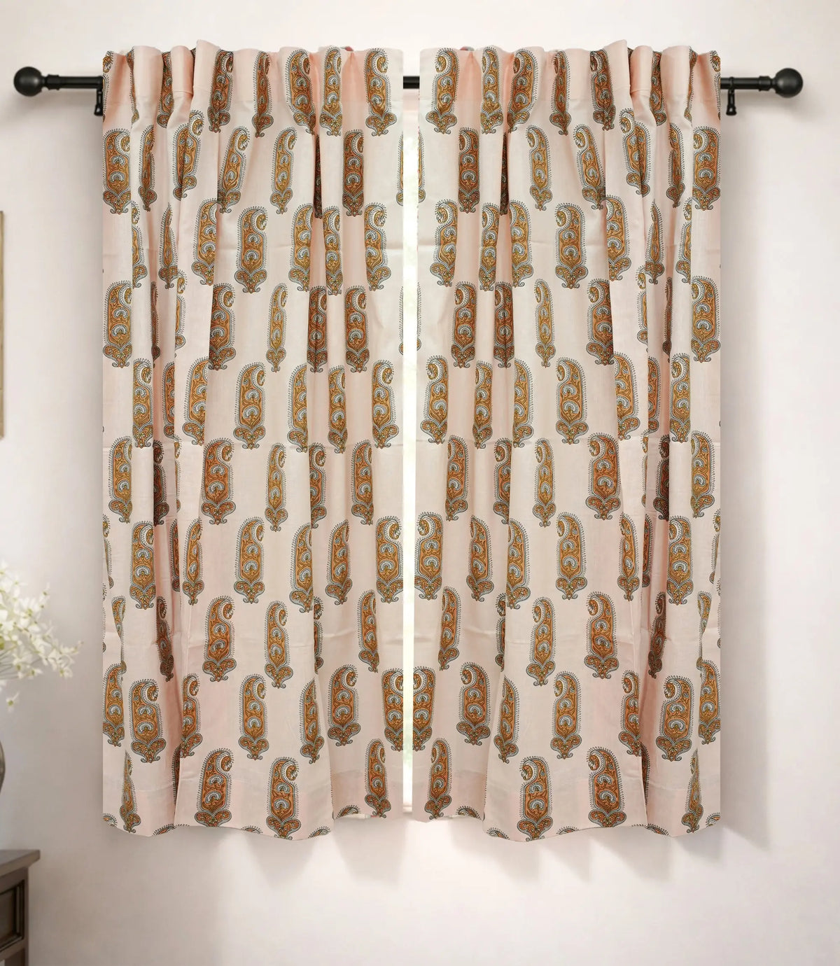 Namokar Handmade Floral Block Print Linen Curtain