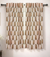 Handmade Yellow Floral Block Print Linen Curtain Boho Window Drape Panel - Namokar