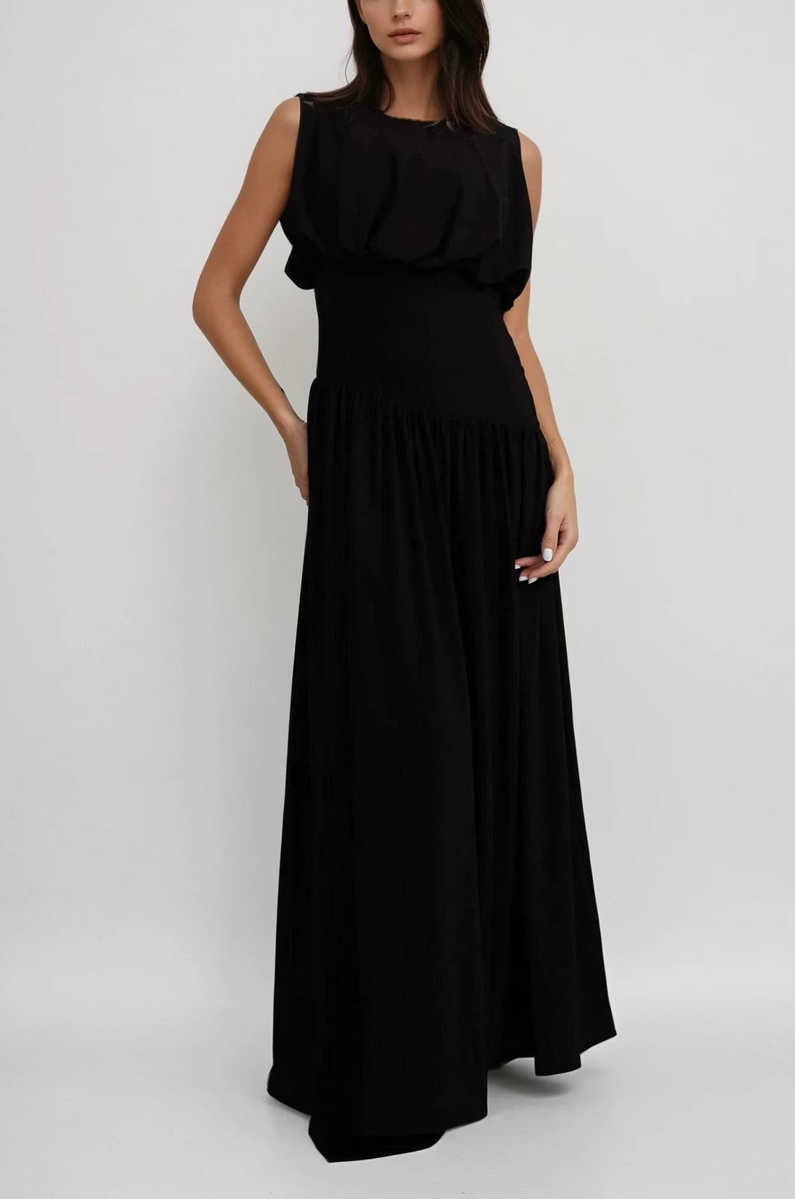 Élodie Drape Waist Crepe Gown