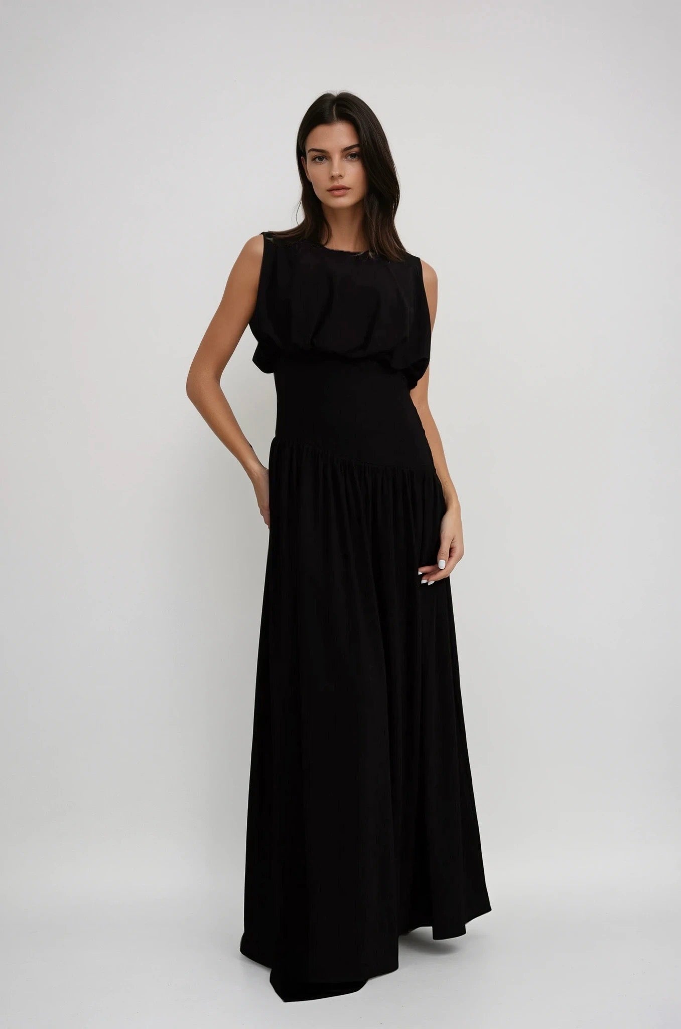 Élodie Drape Waist Crepe Gown