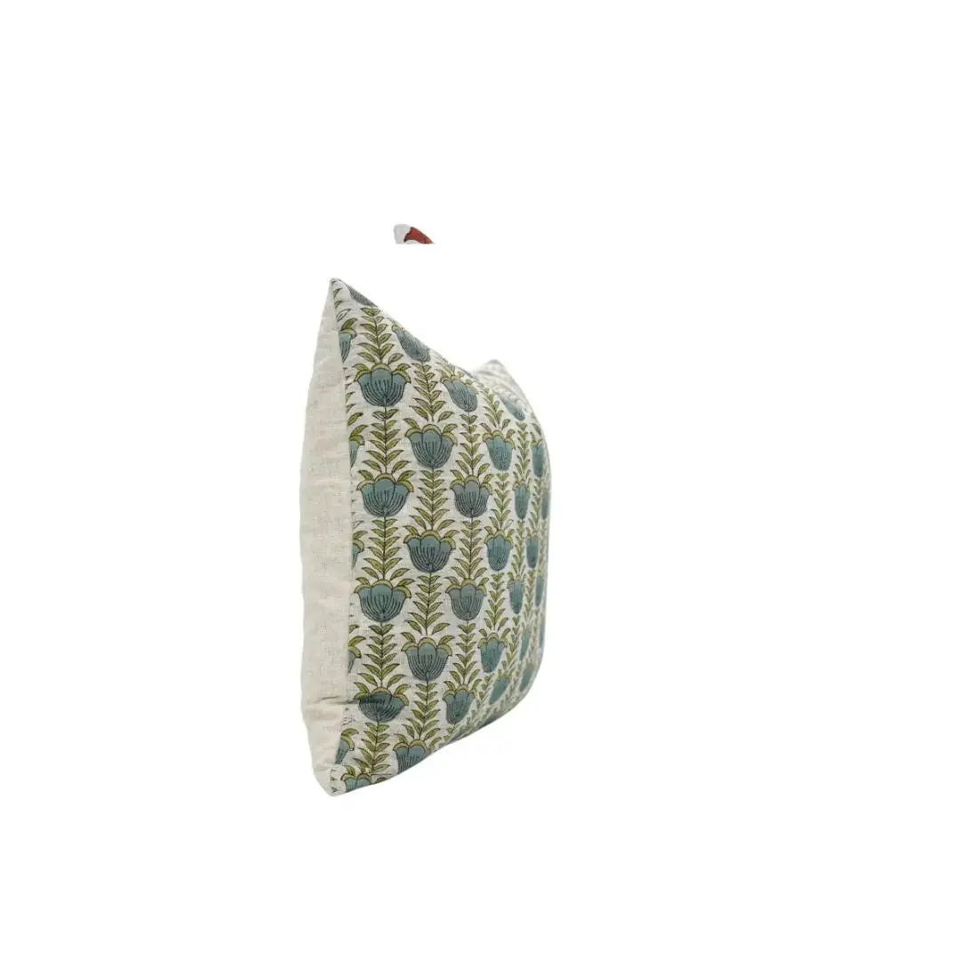 Floral  Hand Block Desgin Viscose Linen Cushion Cover - Lotus