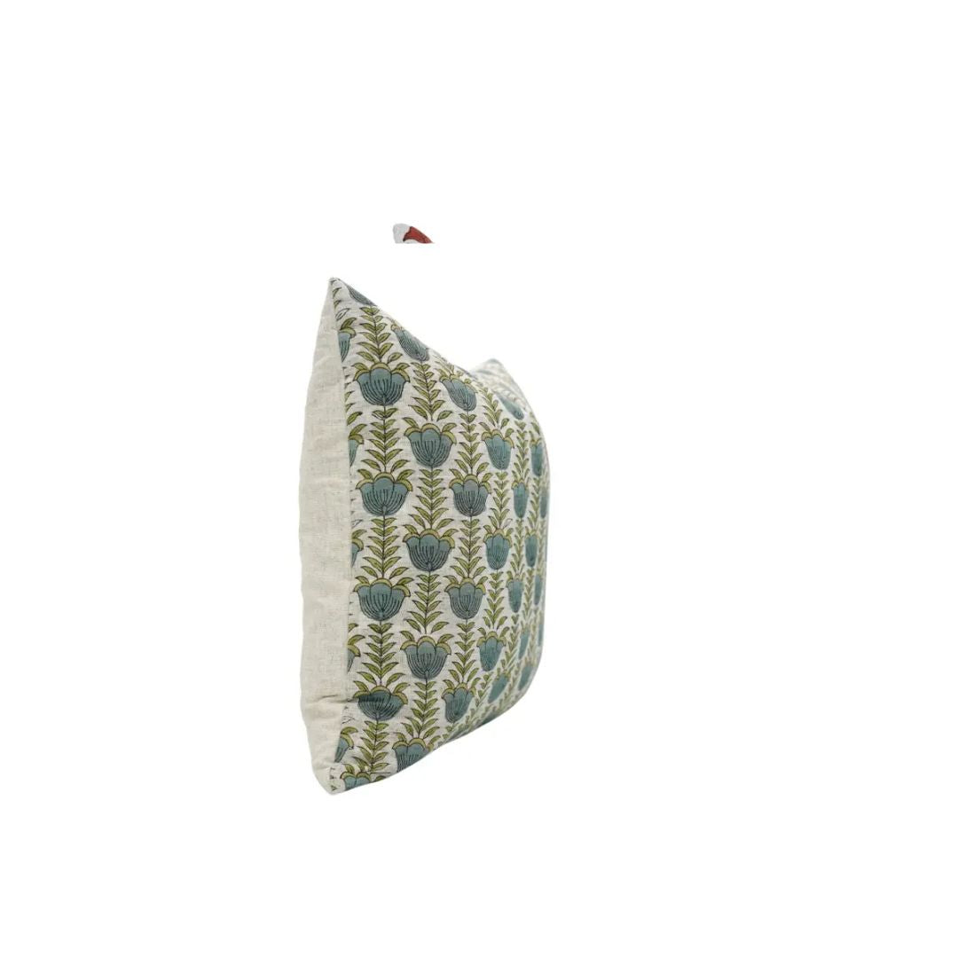Floral  Hand Block Desgin Viscose Linen Cushion Cover - Lotus