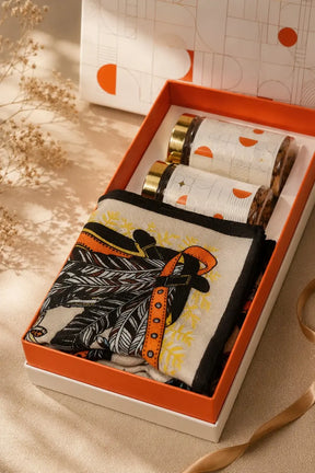 Gift Box with Modern Belt-Design Stole – All-Season Luxury Hamper