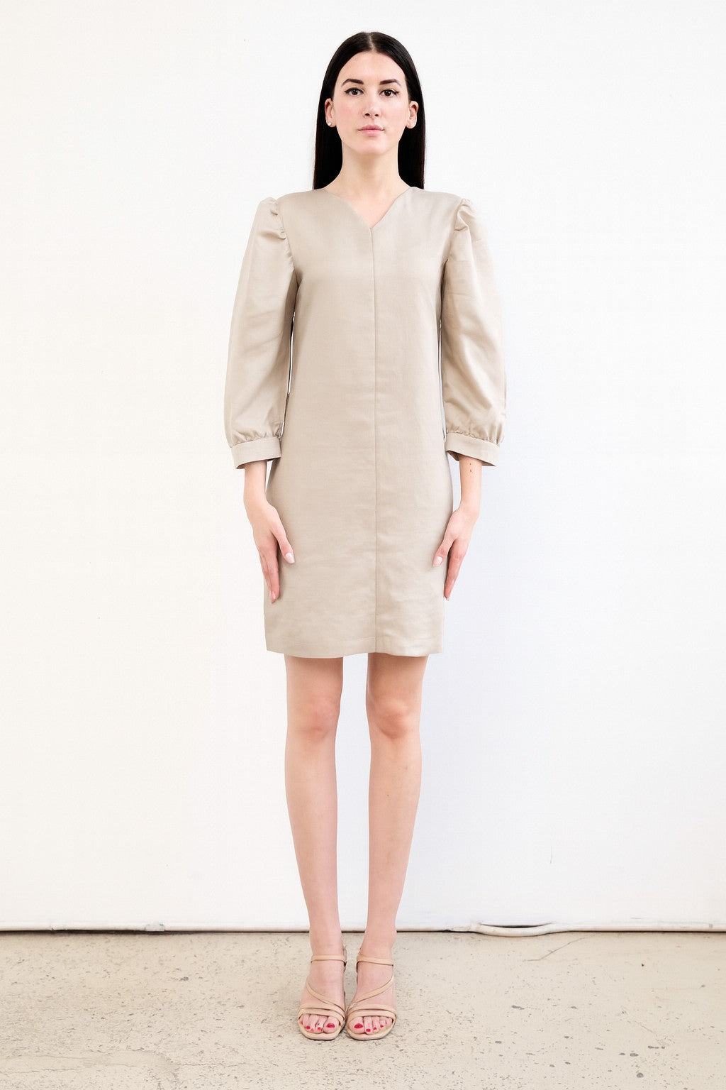 Long Sleeve Puff Dress In Tencel™ & Linen