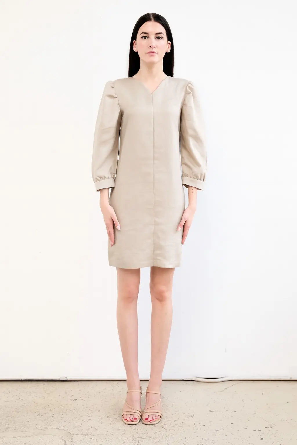 Long Sleeve Puff Dress In Tencel™ & Linen