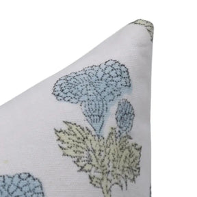 Floral Design Handmade Block Print Thick Cotton White Pillow Cover - Manmohan