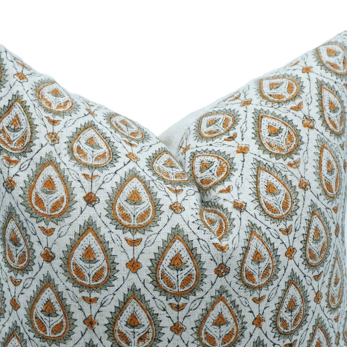 Handmade Floral Block Print Viscose Linen Throw Pillow Cover - Paan Patti